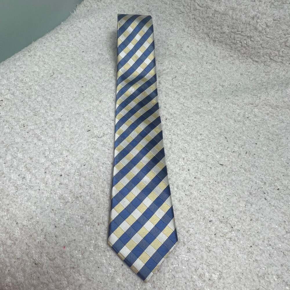 Donald J. Trump Signature Collection Blue Gold Checkered 100% Silk Men's Neck Ti